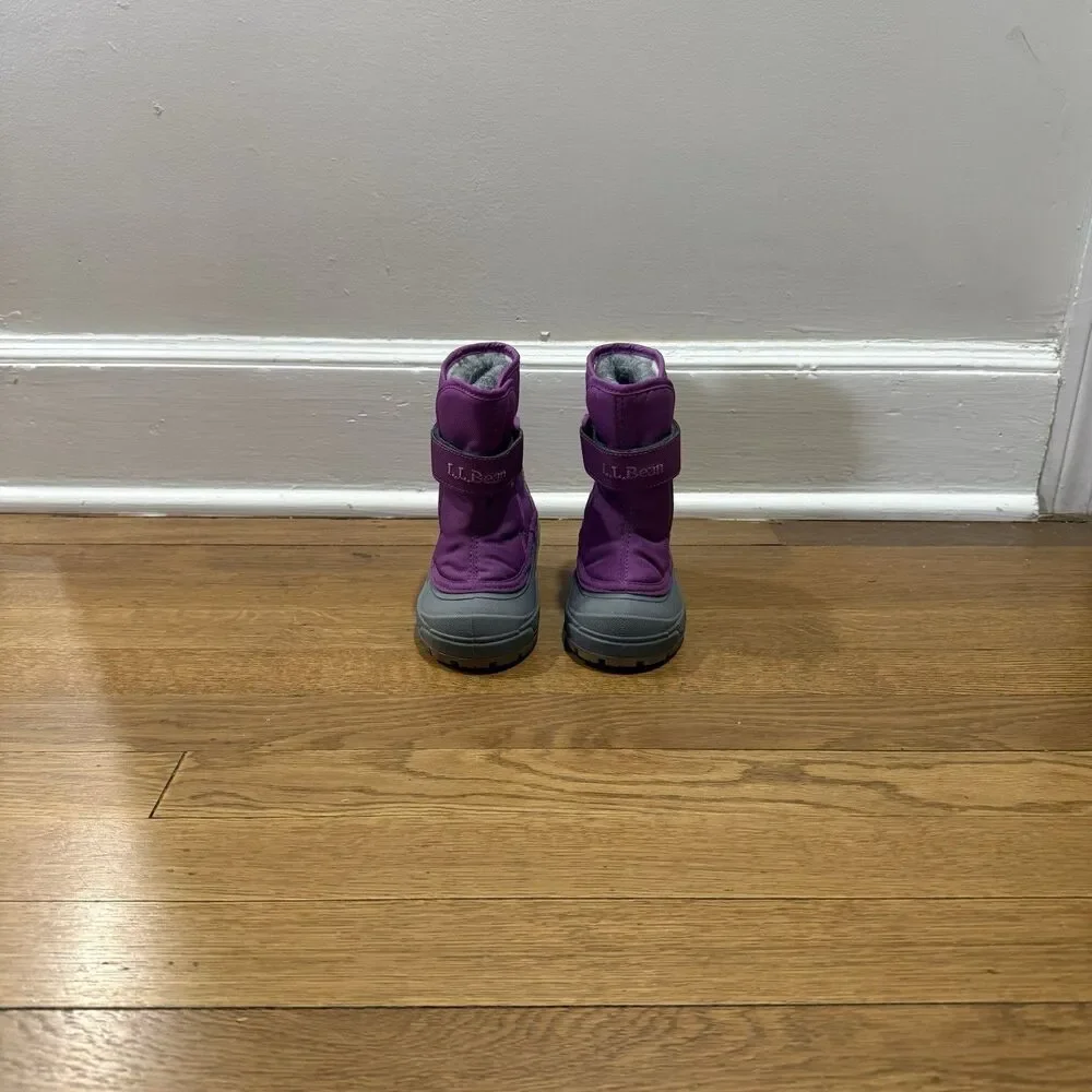 L.L.Bean Purple Gray Snow Boots Hook & Loop Fleece Lined Toddler Girls Kids US 7
